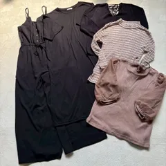 【5点まとめ売り】COLZA  コルザ レディース Mサイズ サロペット オールインワン 半袖 ワンピース 長袖 カットソー ハイネック ボーダー レースアップ ブラック ピンク ナチュラル ガーリー カジュアル