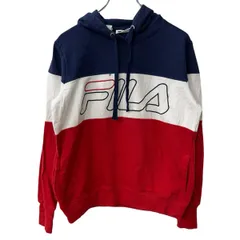 FILA ロゴスウェット パーカー S ネイビー ホワイト レッド フィラ フーディー プルオーバー トップス 古着卸 アメリカ仕入 a708-6074