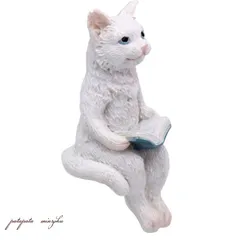 オブジェ 置物  白猫 読書 置物 SITTING ANIMAL キャット WITH ブック　ミニチュア ディスプレイ ねこ ネコ　猫　小物 雑貨　パタパタ民族