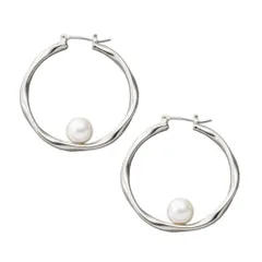 【シルバー × ピアス】[Cream dot. クリームドット公式] ピアス レディース 低アレルギー フープ キャッチレス 開閉式 ワンタッチ パール メタル ひねり 大きめ 大人