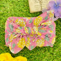 バンダナ インド綿100％ ブロックプリント ビッグフラワー 総柄 アジアン エスニック 北欧 カントリー ピンク イエロー 約50cm×50cm　kb053