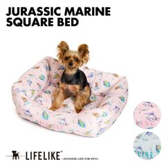 【ジュラシックマリンスクエアベッド】スクエア ベッド 犬 猫 ペット用 柄 イラスト 恐竜 マリンスポーツ おしゃれ かわいい インテリア 春 夏 小型犬 中型犬 パピー  LIFELIKE