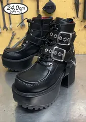 ☆新品未使用☆ 24cm ヨースケ YOSUKE 厚底ブーツ レディース ブラック ショートブーツ 厚底 レースアップブーツ 編み上げブーツ ショート 黒 チェーン付き MY534-260