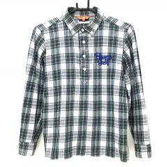 【美品】ビームスゴルフ 長袖ポロシャツ 白×グリーン チェック ボタンダウン 綿100％ レディース S ゴルフウェア BEAMS GOLF