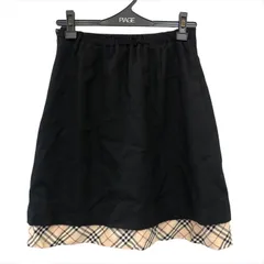 良品 BURBERRY LONDON バーバリー ウール フレア スカート 160 レイヤード ブラック チェック レディース m13996