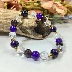 パープルタイガーアイ×キャッツアイ×水晶×ジェイド パワーストーン ブレスレット ♪