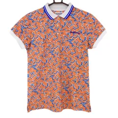 ★特価★ジャックバニー 半袖ポロシャツ オレンジ×白 総柄 襟ライン  レディース 2(L) ゴルフウェア Jack Bunny