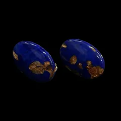 ヴィンテージ風 ブルー＆ゴールドマーブル イヤリング（スクリュー式）