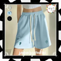 ショートパンツ スウェット ハイウエスト レディース ボトムス 韓国 ハート 刺しゅう ショーパン ウエストゴム 美脚 可愛い 体型カバー スポーツ ルームウエア 夏 膝上丈 ズボン 新作 人気 ゆったり 短パン 細見え ハーフパンツ