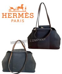 【全体的に色褪せ使用感、生地の破れ有り状態が極めて悪い】エルメス HERMES カバックエラン PM ネイビー×シルバー トワルオフィシエ ◻︎M刻印  2way