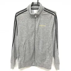 アディダス ジャケットブルゾン グレー×ダークグレー 表起毛 袖3ライン レディース S ゴルフウェア adidas