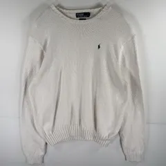 古着 ポロバイラルフローレン Polo by Ralph Lauren コットンニットセーター ワンポイントロゴ刺繍 クルーネック 大きいサイズ XXL  ホワイト メンズ