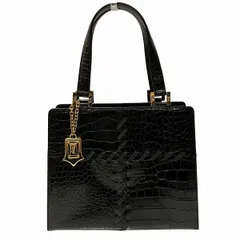イヴ・サンローラン　ブラック　クロコ型押しレザー×ゴールド金具　バッグ　ハンドバッグ　レディース