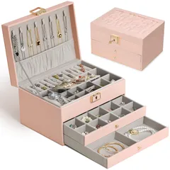 新品 Yoobao アクセサリーケース おしゃれ 引き出しジュエリーボックス 大容量 鍵付き 3層アクセサリー収納 PUレザー 指輪ケース ネックレス イヤリング ピアス ブレスレットなど小物入れ 着脱式の仕切り付き 宝石箱 女性 jewelry box or