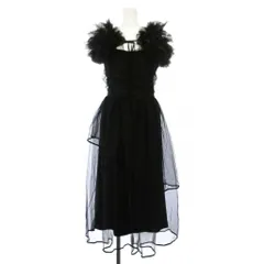 ファーファー furfur 25SS フレアワンピース チュール フリル レース ミモレ ロング キャミソール パフスリーブ ワンカラー F 黒 ブラック タグ付き /BB