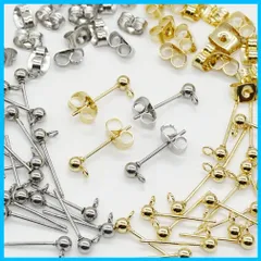 【在庫セール】パーツ 3mm 丸玉 ピアス キャッチ付き ゴールド カン付き シルバー 2色20ペア40個 サージカルステンレス セット