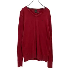 HILFIGER DENIM コットン混紡 ニット セーター L レッド Ｖネック ヒルフィガーデニム 古着卸 アメリカ仕入 a702-5466のサムネイル