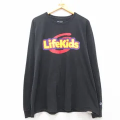 XL/古着 チャンピオン champion 長袖 Tシャツ メンズ Life Kids 大きいサイズ コットン クルーネック 黒 ブラック 25jun21 中古