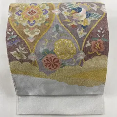 人気特価 斜縞 花 松葉仕立て 八寸名古屋帯 名品 美品 名古屋帯 水色