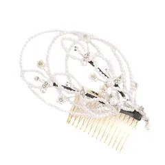 髪飾り 成人式 振袖 前撮り 袴 花 浴衣 夏祭り 花火大会 シルバー 白 パール ラインストーン 下がり かんざし コーム シンプル No.9-4569