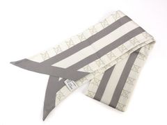 グッチ GUCCI シルク ナロー スカーフ ボウタイ リボン グレー系 プリント