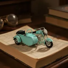 マルサン製1960年代製造 ブリキ製サイドカー付きバイク グリーン色 マルサン製1960年代製造 ブリキ製サイドカー付きバイク グリーン