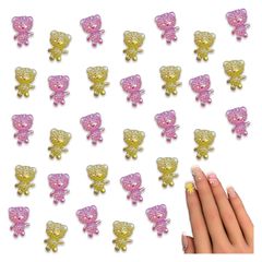 ネイルパーツ クマ ミックス 12ｍｍ ピンク 黄色 オーロラ 100個 アニマル ぷっくり ベア 動物 貼り付け レジン デコパーツ アクセサリー ハンドメイド 手芸 パーツ BD4107