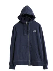 【お得なクーポン配布中!】 ノースフェイス ボーダー フルジップ スウェット フード パーカー メンズ М / 古着 The North Face 裏 フリース トレーナー ハイネック 紺