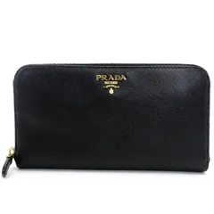プラダ PRADA 長財布 サフィアーノ ブラック 財布 黒 レザー ロゴ 箱付き 7-6-443