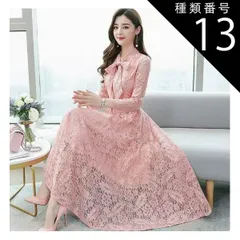 種類13：ブラック/3XL レースドレス ワンピース ワンピドレス 膝下 ミモレ ミモレ丈 ミディアム丈 袖あり 長袖 Vネック リボンタイ フレア Aライン レース 刺繍 透け感 大人可愛い きれいめ 大人 上品 おしゃれ お洒落 エレガント 存在感 花柄 