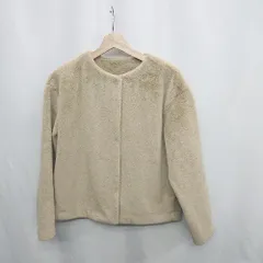 ◇ ⊇ UNIQLO スムースヤーンフリース 長袖 ノーカラージャケット サイズM ベージュ系 レディース E  【1503050024471】