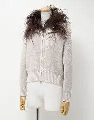 FABIANA FILIPPI ファビアナ フィリッピ ニットジャケット ジップアップジャケット レディース サイズ38 ウール ダチョウの羽装飾 ライトグレー イタリア製 ブランド古着【中古】20240206/GP2710 FABIANA FILIPPI ファビアナ フィリッピ ニットジャケット