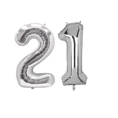 バルーン 数字 2PCS ナンバー バルーン 21 ハッピーバースデー バルーン 誕生日 21歳 誕生日 数字 バルーン 32インチ シルバー 約80cm アルミ風船 結婚式 記念日 お祝い
