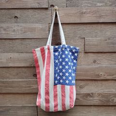 トートバック　お買いもの袋　エコバック 　インド綿　 USA国旗柄　 バイオ加工