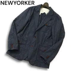 NEWYORKER BLUE ニューヨーカー ブルー ウール混★ ツイード ネップ ブレザー テーラード ジャケット Sz.LL メンズ 大きい