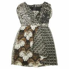 グレースコンチネンタル GRACE CONTINENTAL カシュクール ノースリーブ ワンピース ミニ丈 ボタニカル 総柄 切替 シアー素材 チュニック ドレス カットソー 38/M 黒 ブラック ベージュ 茶 ブラウン レディース