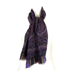 エトロ ETRO マフラー ストール ショール ロゴ ペイズリー柄 ウール 黒 ブラック ラベンダーのサムネイル