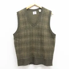 M/古着 ギャップ GAP ニット ベスト メンズ 00s 濃緑他 グリーン チェック 25oct09 中古 トップス
