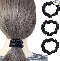 YINKE ヘアゴム シュシュ シルク 髪ゴム 跡がつかないヘアゴム 髪留め 髪ゴム ヘアリング 髪束ね おしゃれ 大人 簡約 高弾性 シンプル 3個セット (ブラック)