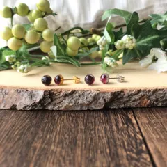 6㎜枠×ガーネット・サージカルステンレスピアス／誕生石1月／天然石・ユニセックス