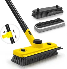 【在庫処分】JEHONNお風呂掃除ブラシデッキブラシ長さ調節可能113cm - 136cm, 3 in 1ゴムポンバスブラシ浴室、浴槽、壁、床、水槽、ガラス、テラスの清掃に使用（黄色い）
