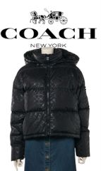 コーチ 美品 ダウンジャケット【COACH】ロゴデザイン アウター ジャケット コーチ シグネチャー ブラック