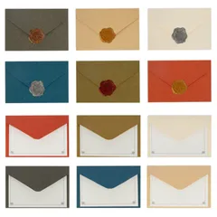 【数量限定】[TEMLUM] メッセージカード 感謝カード ミニサイズ グリーティングカード 挨拶カード 封筒6色 シーリングワックス シール4色 アンティーク風 結婚式 招待状 誕生日 合計72点 24枚セット (セット01)