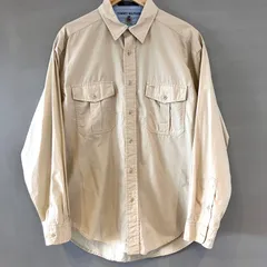 90's TOMMY HILFIGER トミーヒルフィガー サファリシャツ 長袖 ロングスリーブ L/S ライトベージュ メンズ Lサイズ