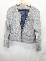 ◇ ◎ ●未使用● ⊆ Lunedi ツイード 長袖 ジャケット サイズ19 ネイビー ホワイト レディース E  【1506250006209】