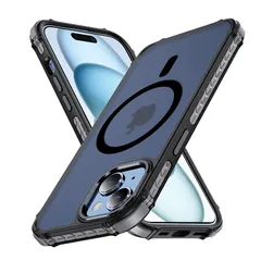 【米軍規格・MagSafe対応】 iPhone 15 ケース メタルボタン MagSafe対応 マット感 耐衝撃 米軍MIL規格 アイフォン15 ケース マグネット搭載 黄ばみなし ワイアレス充電対応 PinLiSheng(黒グレー, iPhone 15) 0