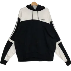adidas/アディダス バイカラー 切替スリーブ スリーライン パーカー フーディー プルオーバー 長袖 ワンポイント刺繡 オーバーサイズ ビッグシルエット PAKISTAN製 メンズ 2XL ブラック/ホワイト