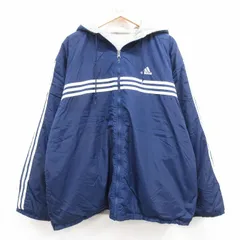 XL/古着 アディダス adidas 長袖 ナイロン ジャケット パーカー メンズ 90s ビッグロゴ 刺繍 リバーシブル 紺他 ネイビー 3本ライン 24oct0