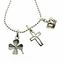 【お買い得価格になりました】銀製 クローバー クロス そしてクラウンのトリオネックレス ラッキーチャーム付ネックレス 40cm イタリア製 クローバー クロス  クラウン ボールチェーン ネックレス ペンダント 女性 プレゼント