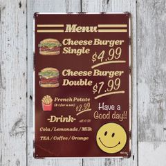 【1点限り】エンボスティンプレート　スマイル　ブラウン　アメリカン雑貨　ブリキ　看板　サインプレート